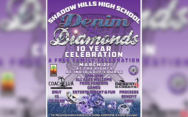 <h1 class="tribe-events-single-event-title">Shadow Hills High School “Denim & Diamonds 10 Year Celebration” | Saturday, March 21</h1>